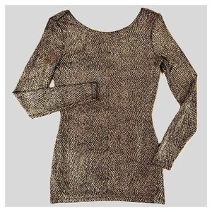 Caché Metallic Gold Lurex Long Sleeve Stretch Top XS NWT Black Gold Shimmer